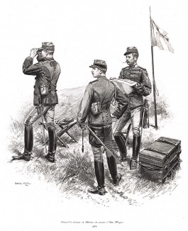 Генерал и офицеры французского генштаба на учениях в 1884 году (из Types et uniformes. L'armée françáise par Éduard Detaille. Париж. 1889 год)