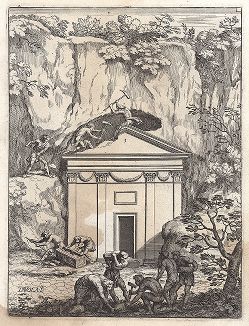 Процесс раскопки гробницы Назония на Фламиниевой дороге в Риме в 1674 году. Le Pitture Antiche del Sepolcro de' Nasonii...", Рим, 1702 год
