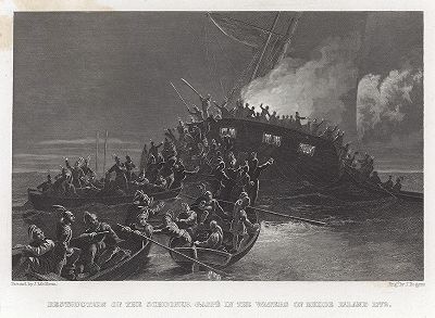 Нападение американских революционеров на британский корабль «Гаспе» у берегов штата Род-Айленд 9 июня 1772 года. Gallery of Historical and Contemporary Portraits… Нью-Йорк, 1876