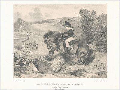 Копия «Юный лорд Александр Джордж Рассел, будущий генерал Британской армии, на своем пони по кличке  Эмеральд. Литография с оригинала Эдвина Ландсира. Лондон, 1832»