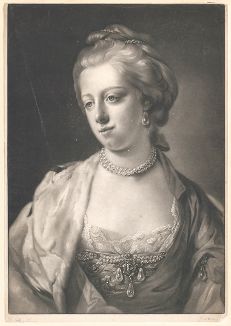 Каролина Матильда Великобританская (1751-1775) - королева-консорт Дании и Норвегии, сестра Георга III. Меццо-тинто Джеймса Уотсона.  