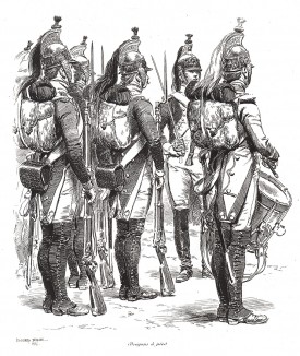 1812 год. Французские драгуны в пешем строю (из Types et uniformes. L'armée françáise par Éduard Detaille. Париж. 1889 год)