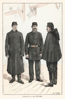 Парижские полицейские в униформе 1873-1894 гг. Ville de Paris. Histoire des gardiens de la paix. Париж, 1896
