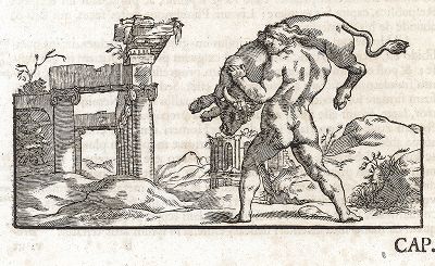 Виньетка с Гераклом и быком. Лист из Sculpturae veteris admiranda ... Иоахима фон Зандрарта, Нюрнберг, 1680 год. 