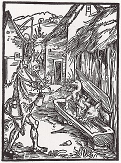 Дурак, полагающийся лишь на милость Божию (иллюстрация к главе 14 книги Себастьяна Бранта "Корабль дураков", гравированная Дюрером в 1494 году)