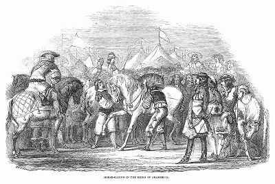 Конкурирующие по популярности в Англии даже с футболом, скачки времён правления короля Англии и Шотландии Карла II (1630 -- 1685) (The Illustrated London News №107 от 18/05/1844 г.)
