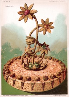 Миндальный торт, увенчанный цветами из хрустящего печенья
