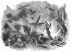 Внутренняя часть замка Наворт, резиденции графов Карлайл в графстве Камбрия на северо--западе Англии во время разрушительного пожара (The Illustrated London News №108 от 25/05/1844 г.)