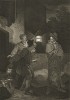 Иллюстрация к исторической хронике Шекспира "Генрих IV, часть 1", акт II, сцена I: Гедсхиль и извозчики во дворе гостиницы. Boydell's Graphic Illustrations of the Dramatic works of Shakspeare, Лондон, 1803.