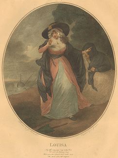 Луиза. Лист, выполненный в пунктирной манере известным английским гравёром Томасом Гогеном, по картинам английского художника Джорджа Морланда на темы сюжетов поэм Джейн Боудлер, Лондон, 1789 год.