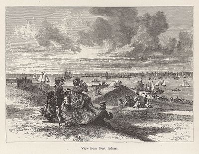 Вид на Ньюпорт, штат Род-Айленд, и залив Наррагансетт от Форта Адамс. Лист из издания "Picturesque America", т.I, Нью-Йорк, 1872.