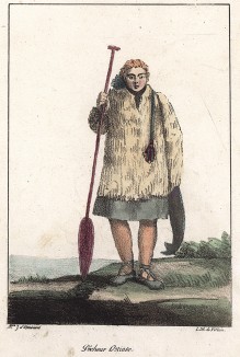 Остяки. Женщина-рыбачка. Редкая литография из Recueil de lithographies, л.35. Париж, 1821 год