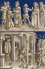 Изображенные в средневековом манускрипте сцены из жизни итальянских аристократов времён святой Екатерины Сиенской, терциарки доминиканского ордена (из Les arts somptuaires... Париж. 1858 год)