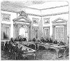 Заседание 1844 года ответственного перед собранием акционеров совета директоров британской Ост-Индской компании, проводящееся в лондонской штаб-квартире (The Illustrated London News №105 от 04/05/1844 г.)