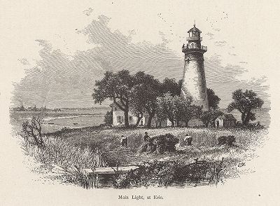Главный маяк на берегу озера Эри. Лист из издания "Picturesque America", т.I, Нью-Йорк, 1872.