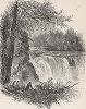 Часть Высокого водопада - система водопадов Трентон, река Каната-ривер, штат Нью-Йорк. Лист из издания "Picturesque America", т.I, Нью-Йорк, 1872.