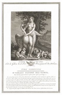 Леда и Юпитер (Лебедь) работы Андреа дель Сарто. Лист из знаменитого издания Galérie du Palais Royal..., Париж, 1786