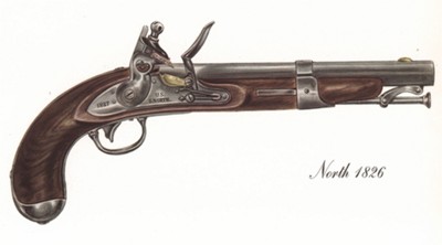 Однозарядный пистолет США North 1826 г. Лист 11 из "A Pictorial History of U.S. Single Shot Martial Pistols", Нью-Йорк, 1957 год