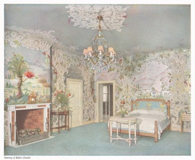Интерьер спальни в стиле рококо от американского дизайнера и муралиста Роберта Ченлера. 