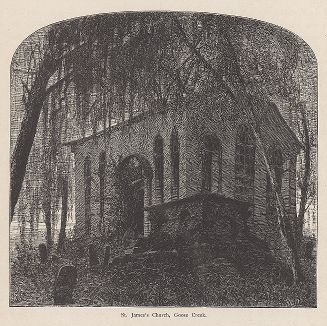 Церковь Святого Джеймса, Гусиная бухта, Чарльстон, штат Южная Каролина. Лист из издания "Picturesque America", т.I, Нью-Йорк, 1872.