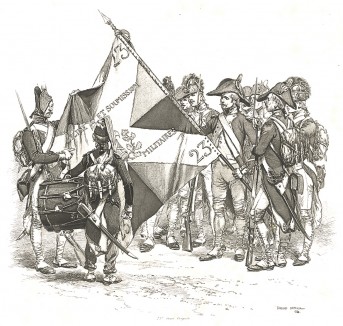 Знамя и солдаты французской 23-й пехотной полубригады в 1794 году (из Types et uniformes. L'armée françáise par Éduard Detaille. Париж. 1889 год)