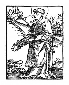 Святой Стефан, первый христианский мученик. Ганс Бальдунг Грин. Иллюстрация к Hortulus Animae. Издал Martin Flach. Страсбург, 1512