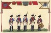 Униформа, штандарты и знамёна драгунского полка княжества Гессен-Кассель в 1783 году (из популярной в нацистской Германии работы Мартина Лезиуса Das Ehrenkleid des Soldaten... Берлин. 1936 год)