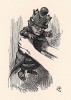 С этими словами она схватила Чёрную Королеву и стала трясти её изо всех сил (иллюстрация Джона Тенниела к книге Льюиса Кэрролла «Алиса в Зазеркалье», выпущенной в Лондоне в 1870 году)