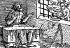 Христофор в тюрьме. Из "Жития Святого Христофора" (S. Christops Geburt und Leben) неизвестного немецкого мастера. Издал Johann Weyssenburger, Ландсхут, 1520.  