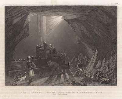 Шахта близ английского Ньюкасла. Meyer's Universum, Oder, Abbildung Und Beschreibung Des Sehenswerthesten Und Merkwurdigsten Der Natur Und Kunst Auf Der Ganzen Erde, Хильдбургхаузен, 1840 год.