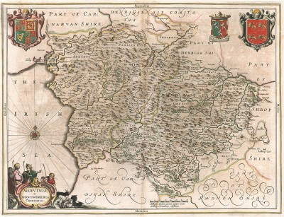Карта графства Мерионет и герцогства Монтгомери в Уэльсе. Mervinia et Montgomeria comitatus. Составил Ян Янсониус. Амстердам, 1666