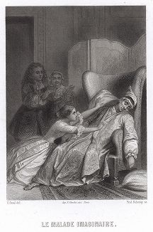 Мнимый больной -- иллюстрация к сцене XXI третьего акта одноименной комедии Мольера и Марка Антуана Шарпантье 1673 года. 