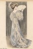 Бальное платье нежно-василькового шёлка с накидкой из кружева. Из коллекции осень-зима 1907 месье Левильона (Les grandes modes de Paris за 1907 год).