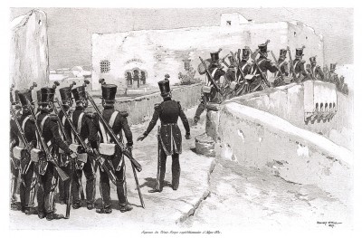 1830 год. Сапёры французского экспедиционного корпуса в Северной Африке входят в арабский город (из Types et uniformes. L'armée françáise par Éduard Detaille. Париж. 1889 год)
