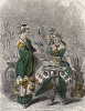 Леди Камелия китайская и Кофейное дерево наслаждаются чаем и кофе. Les Fleurs Animées par J.-J Grandville. Париж, 1847