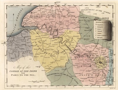 Карта течения Сены от Парижа до моря (из Picturesque Tour of the Seine, from Paris to the Sea... (англ.). Лондон. 1821 год (лист XV))