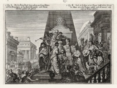 Старость царя Давида (из Biblisches Engel- und Kunstwerk -- шедевра германского барокко. Гравировал неподражаемый Иоганн Ульрих Краусс в Аугсбурге в 1700 году)