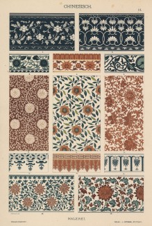Китайские росписи на тканях и фарфоре (лист 11 альбома "Сокровищница орнаментов...", изданного в Штутгарте в 1889 году)