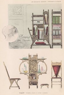 Паке. Эскизы этажерок и стульев, стеллаж для музыкальных нот. Art Decoratif - documents d'atelier. Париж, 1900-е годы
