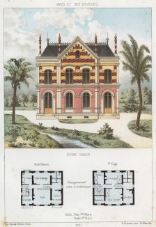 Эскиз загородного дома в романском стиле (из популярного у парижских архитекторов 1880-х Nouvelles maisons de campagne...)