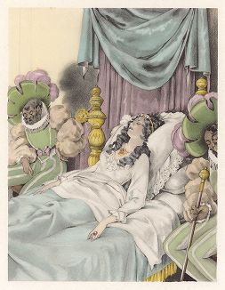 Спящая принцесса в заколдованном замке. Иллюстрация Умберто Брунеллески к сказке Шарля Перро "Спящая красавица". Париж, 1946 год