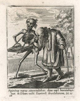 Смерть уносит Старика ("Пляски смерти" Ганса Гольбейна Младшего, гравированные Венцеслаусом Холларом (лист 28))