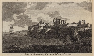 Руины замка Тайнмут в графстве Нортумберленд (из A New Display Of The Beauties Of England... Лондон. 1776 г. Том 2. Лист 178)