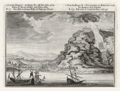 Видение пророка Ильи на горе Кармиль (из Biblisches Engel- und Kunstwerk -- шедевра германского барокко. Гравировал неподражаемый Иоганн Ульрих Краусс в Аугсбурге в 1700 году)