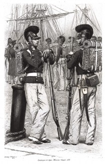 Французская морская пехота в униформе образца 1828 года (из Types et uniformes. L'armée françáise par Éduard Detaille. Париж. 1889 год)