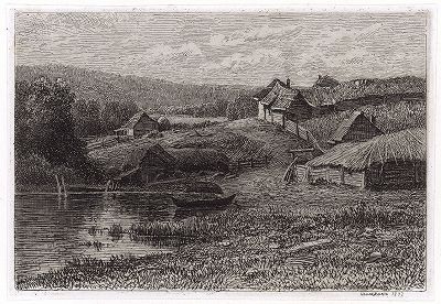 Офорт И.И. Шишкина "Задворки", 1873 год. 
