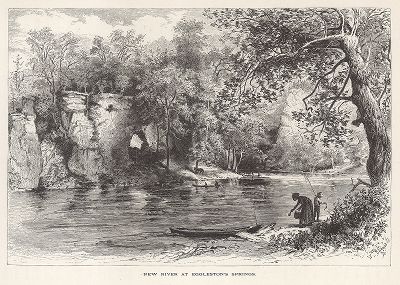 Река Нью-Ривер в районе ключей Эгглестон, штат Вирджиния. Лист из издания "Picturesque America", т.I, Нью-Йорк, 1872.