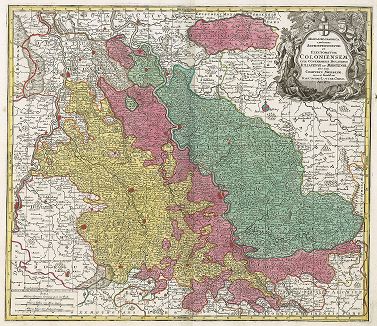 Карта архиепископства Кёльнского и герцогства Юлих-Берг. Mappa Geographica continens Archiepiscopatum et electoratum Coloniensem. 