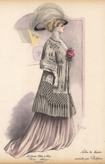Театральная поклонница после премьеры в наряде от Redfern (Les grandes modes de Paris за 1907 год).