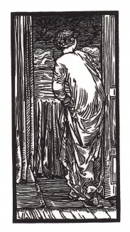 Психея возле ложа. Иллюстрация Эдварда Коли Бёрн-Джонса к поэме Уильяма Морриса «История Купидона и Психеи». Лондон, 1890-е гг.